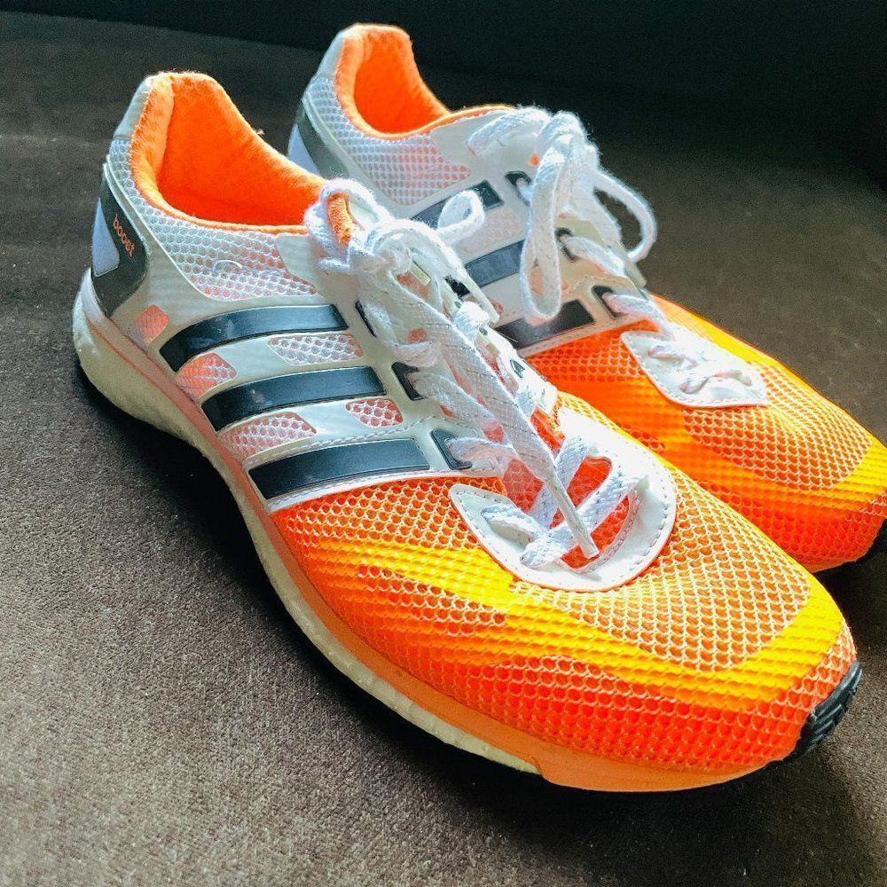 NEW ADIDAS Adios Boost Racing Flasts 6.5 US 38 EU Orange Grey White
